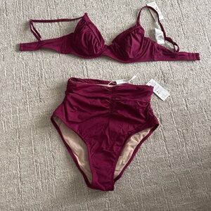 High waisted, maroon bathing suit